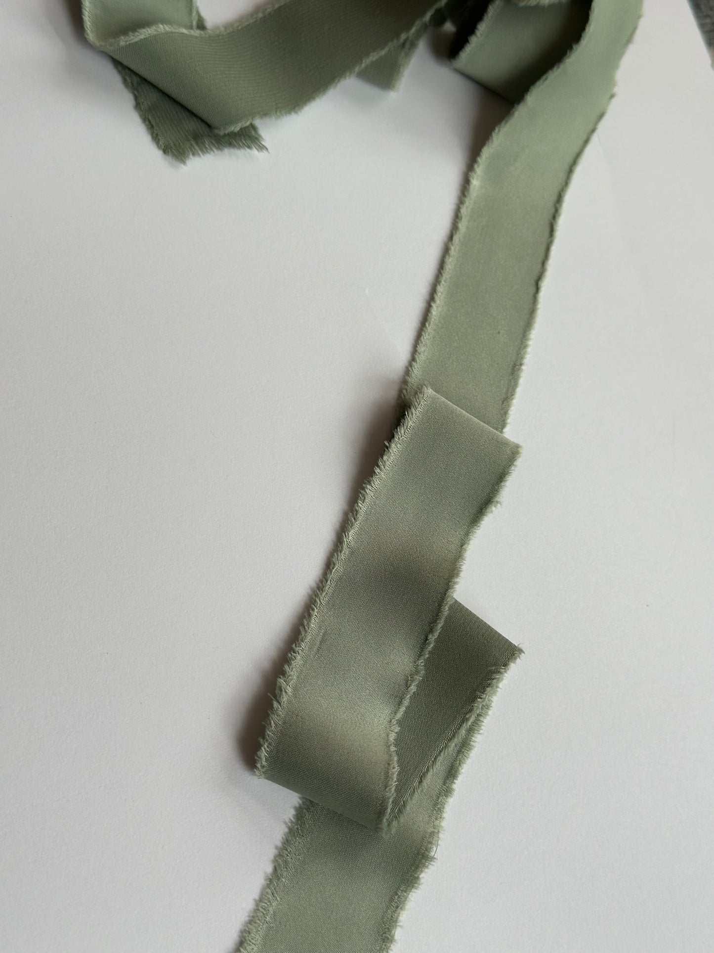 SAGE GREEN Satin Ribbon | Hand Torn Raw Edge Silk Style Ribbon 140cm