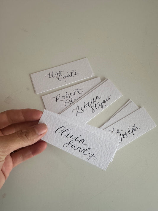 HAMMERED Calligraphy Place Name Card | Calligraphy Wedding Place Name Card | Flat Place Card