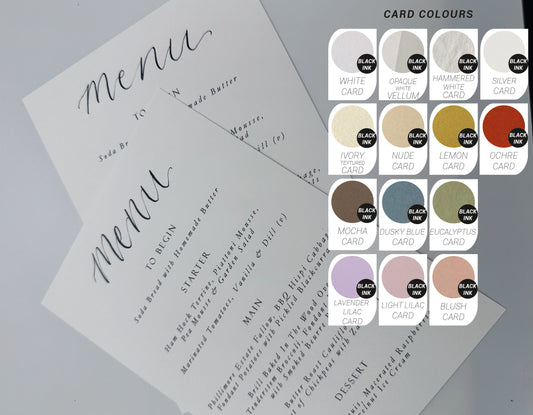 Calligraphy Title Printed Menu | Custom Printed Calligraphy Wedding Menu Card | A5 Menu Sign