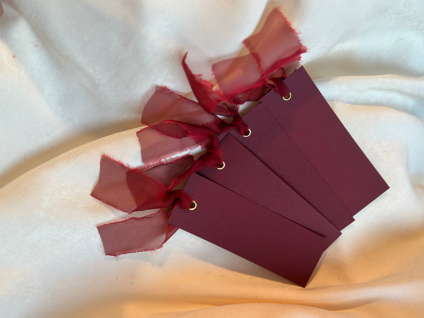 25 BLANK Burgundy Wine Ribbon Place Card with Eyelet | DIY Wedding Dinner Party Place Card, Write Your Own Place Setting | Burgundy Autumn Winter Wedding
