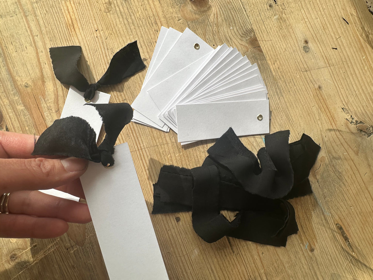 25 BLANK Black Ribbon Place Card with Eyelet | DIY Wedding Dinner Party Place Card, Write Your Own Place Setting | Monochrome Black Tie Wedding