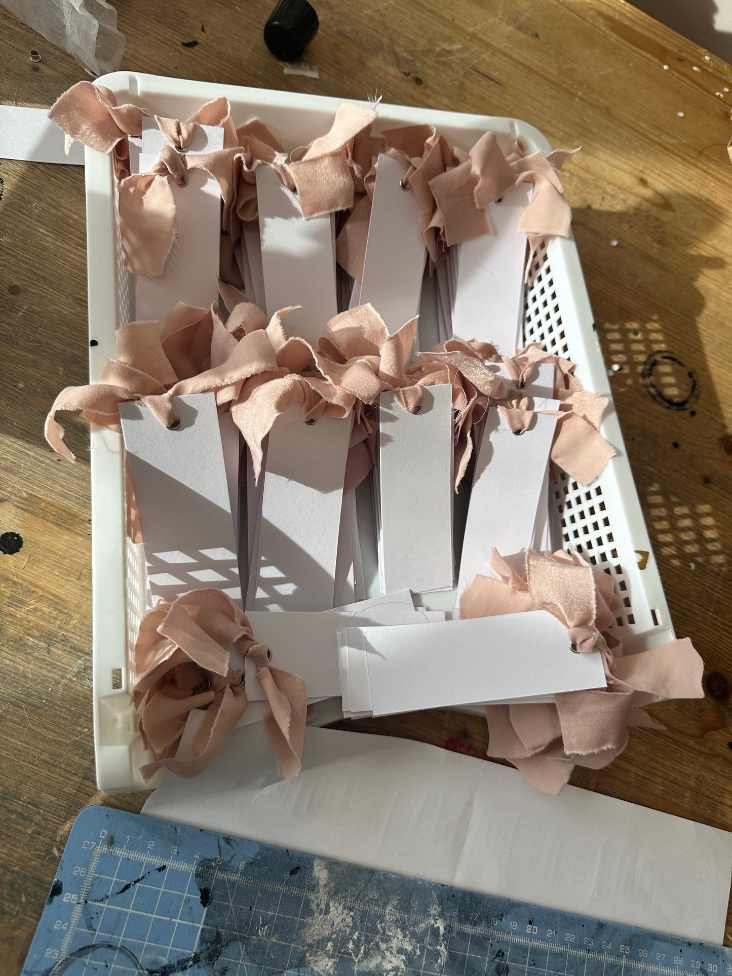 25 BLANK Blush Pink Ribbon Place Card with Eyelet | DIY Wedding Dinner Party Place Card, Write Your Own Place Setting | Pink, Baby Girl, Baby Shower