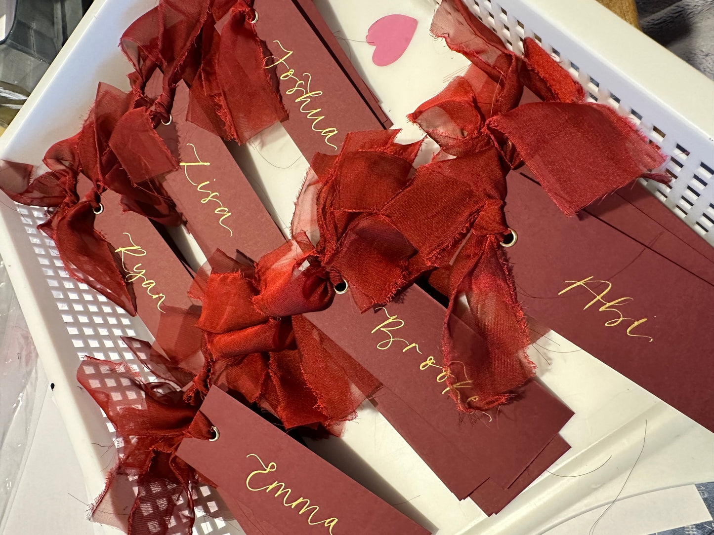 BURGUNDY Place Card Wine Organza | Calligraphy Wedding Place Name Card | Gold or Silver Eyelet (Copy)