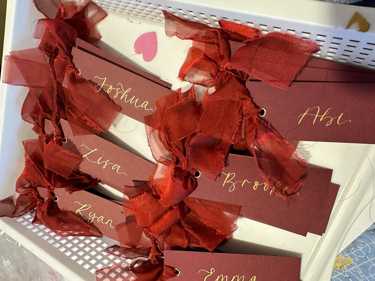 BURGUNDY Place Card Wine Organza | Calligraphy Wedding Place Name Card | Gold or Silver Eyelet (Copy)