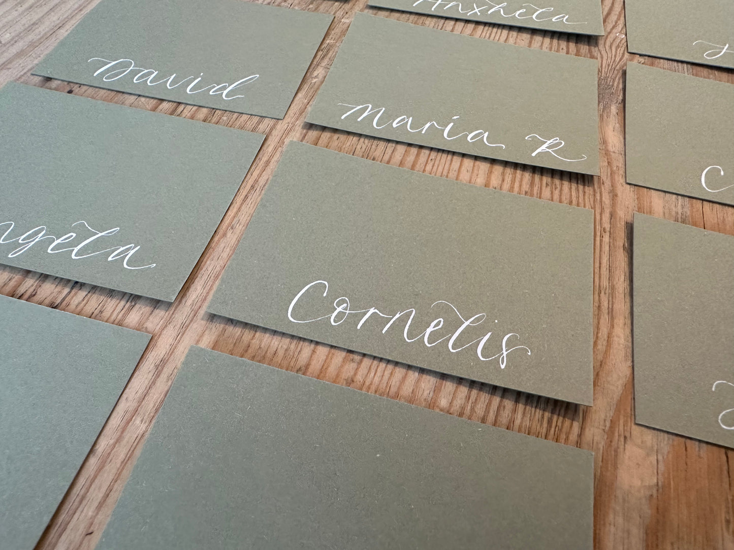 EUCALYPTUS Green Square *ish Calligraphy Place Name Card | Calligraphy Wedding Place Name Card | Flat Place Card