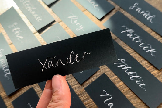 FOREST GREEN Calligraphy Place Name Card | Calligraphy Wedding Place Name Card | Flat Place Card