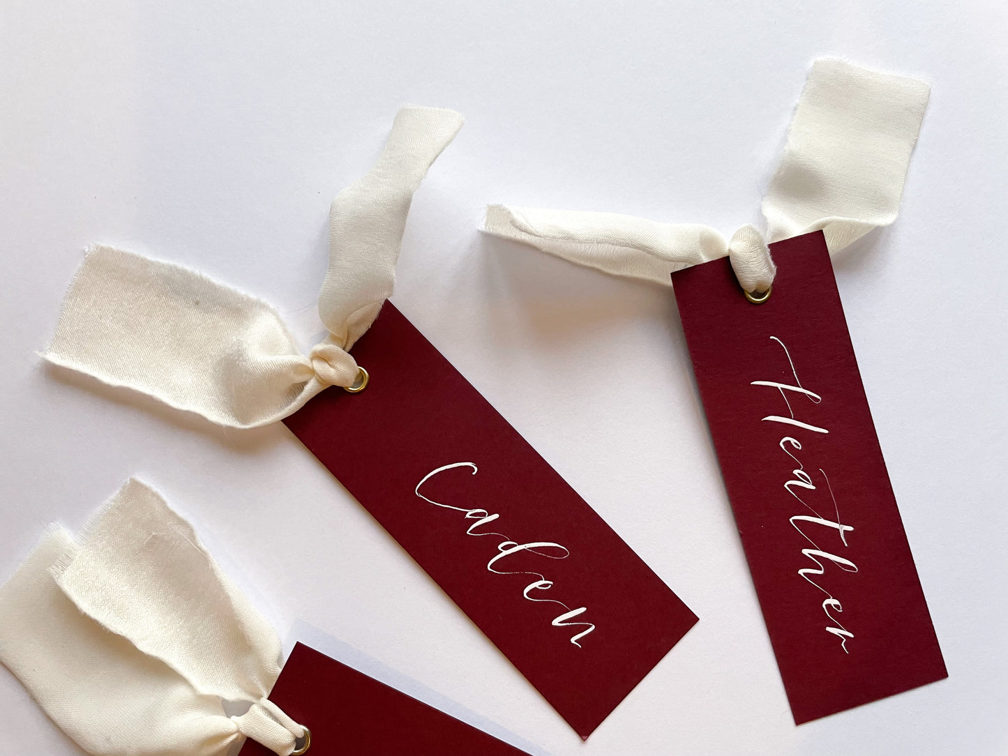 Burgundy Wedding place cards, Table name cards, Wedding name cards, calligraphy place cards, ribbon place cards
