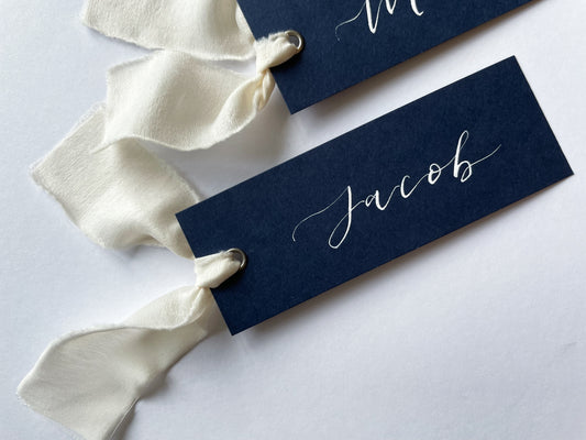 Navy and white place card, navy place card, ivory navy place card, calligraphy place card, wedding place name