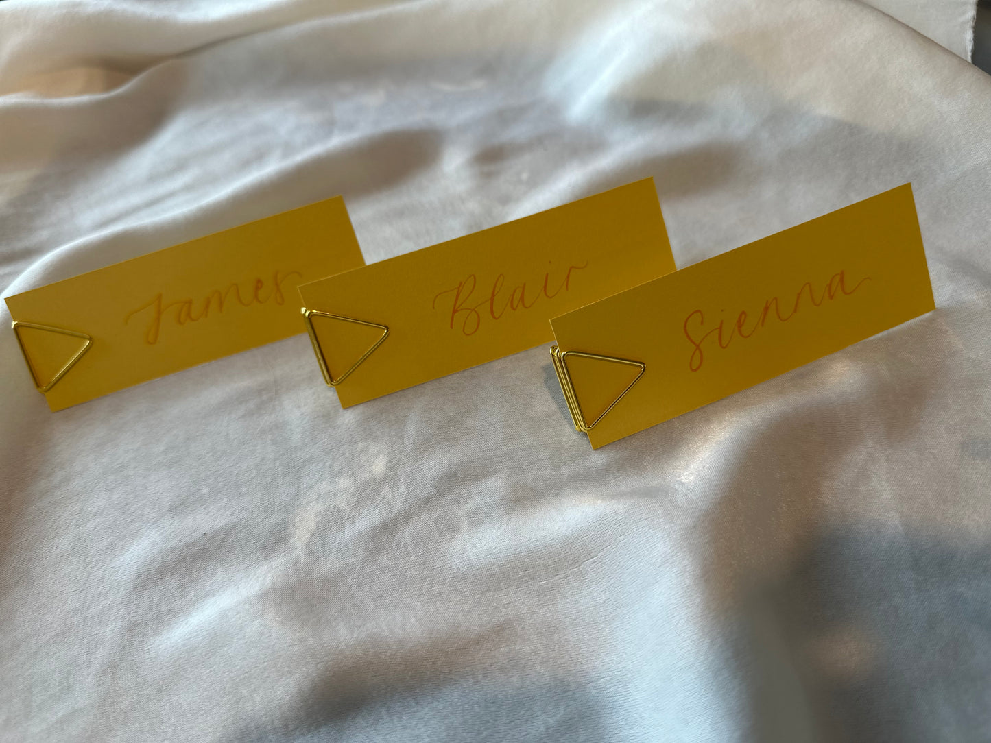 LEMON Calligraphy Place Name Card | Calligraphy Wedding Place Name Card | Gold or Silver Eyelet