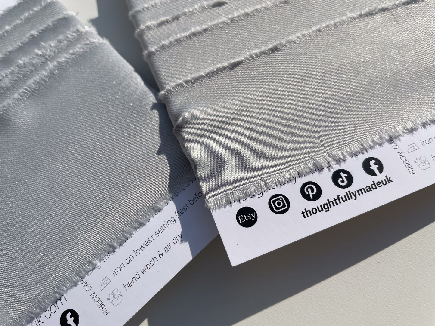 SILVER Satin Ribbon | Hand Torn Raw Edge Silk Style Ribbon 140cm