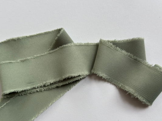SAGE GREEN Satin Ribbon | Hand Torn Raw Edge Silk Style Ribbon 140cm