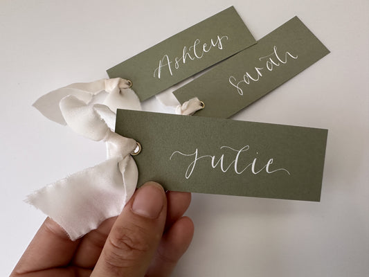 Eucalyptus Place Card, Green Place Card, Sage Place Card, Wedding Place name, Calligraphy place name