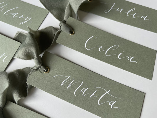 Green Place Card, Sage Place Card, Eucalyptus Place Card, Calligraphy Place Card, Calligraphy Place Name