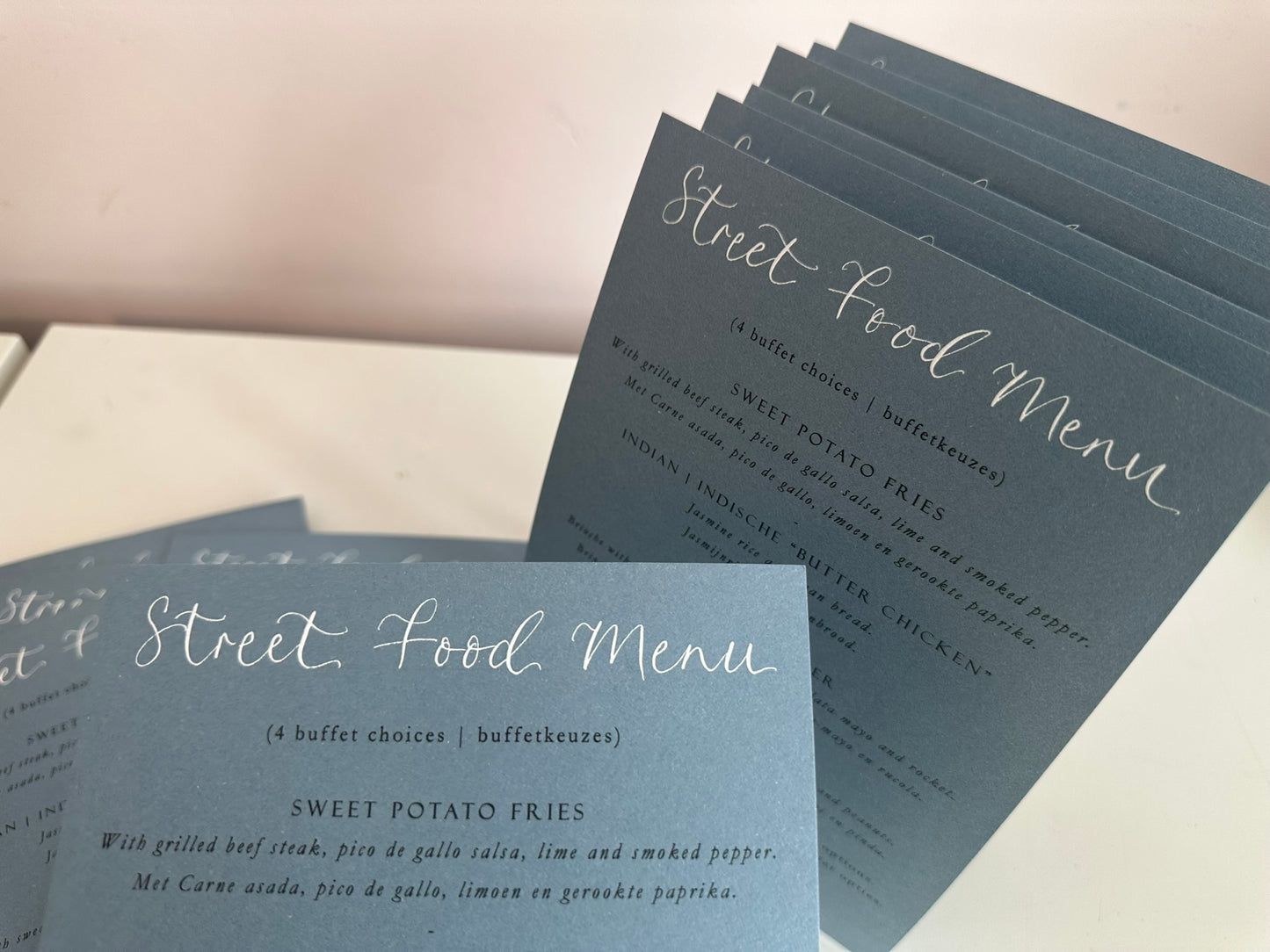 DUSKY BLUE Calligraphy Title Printed Menu | Custom Printed Calligraphy Wedding Menu Card | A5 Menu Sign