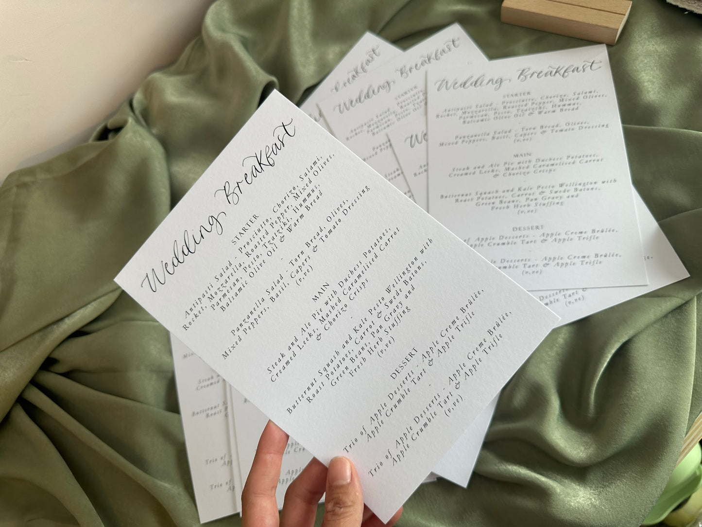 WHITE Calligraphy Title Printed Menu | Custom Printed Calligraphy Wedding Menu Card | A5 Menu Sign