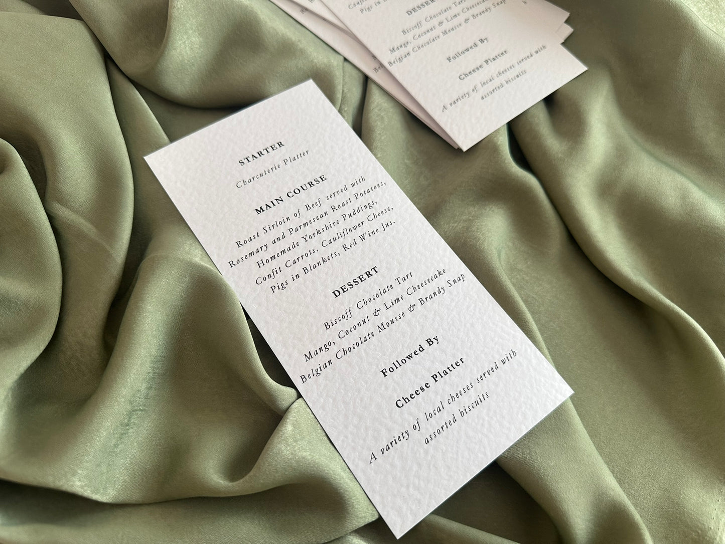 Skinny Wedding Menu Cards | Personalised Printed Menu Cards