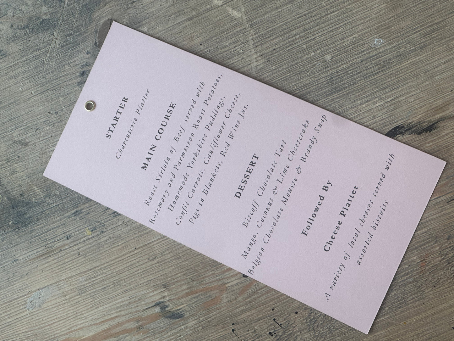 Skinny Wedding Menu Cards with Eyelet | Add Your Own Ribbon Menu