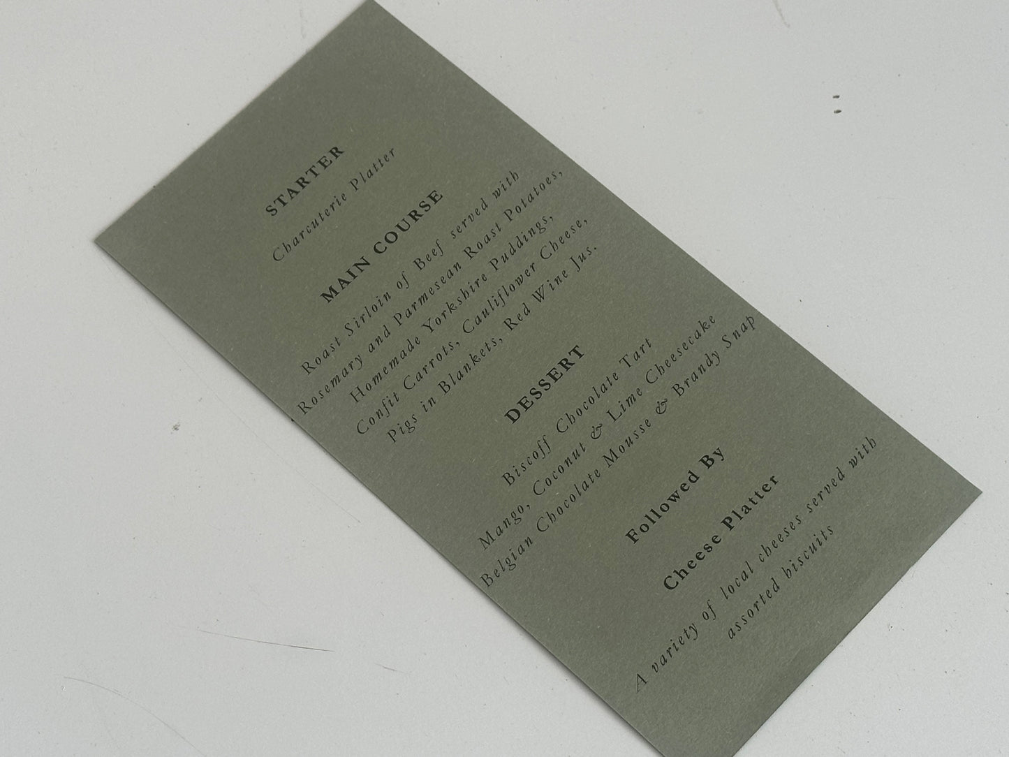 Skinny Wedding Menu Cards | Personalised Printed Menu Cards