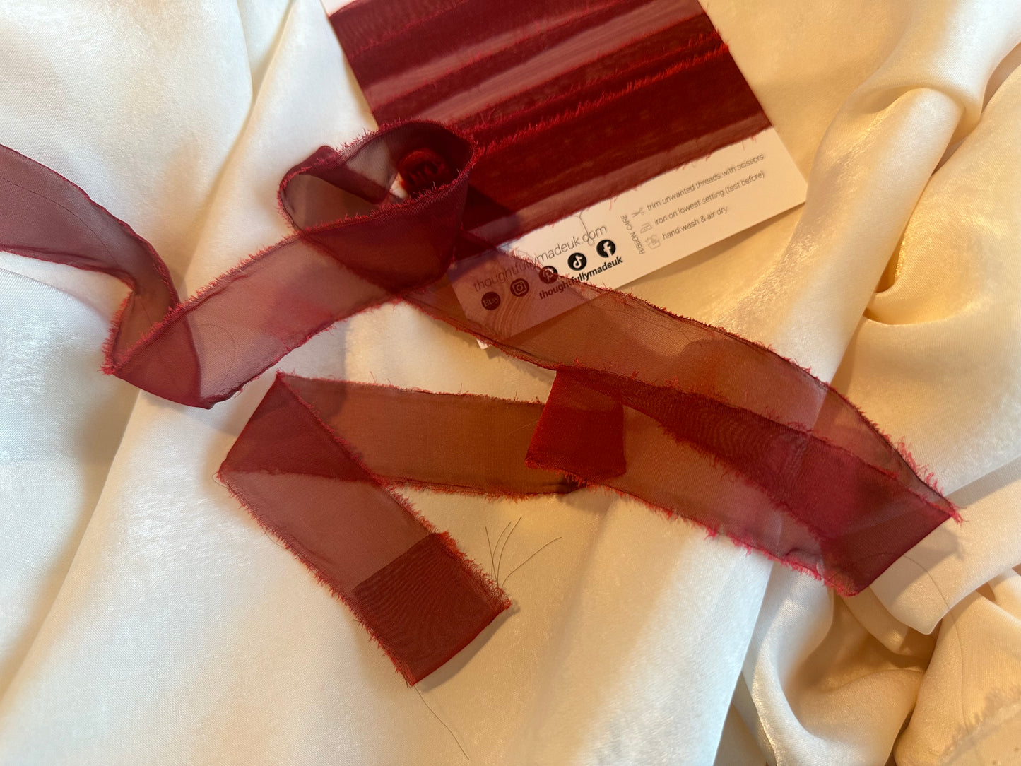 Wine Organza Ribbon | Hand Torn Raw Edge Silk Style Ribbon 150cm