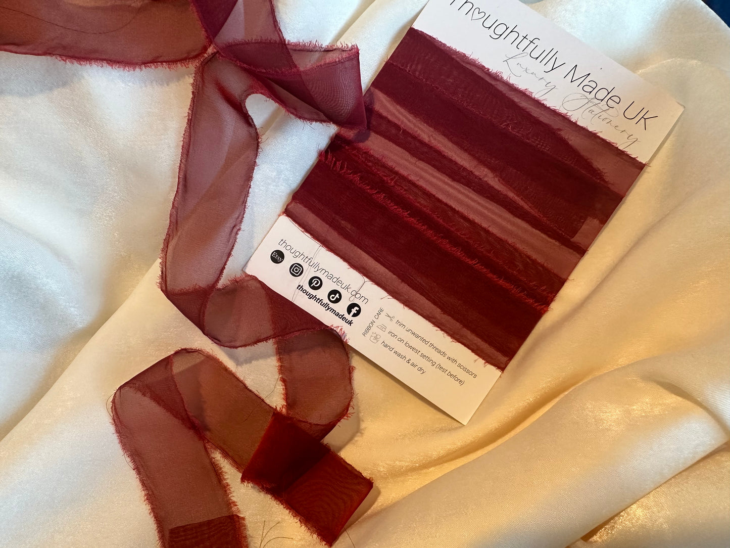 Wine Organza Ribbon | Hand Torn Raw Edge Silk Style Ribbon 150cm