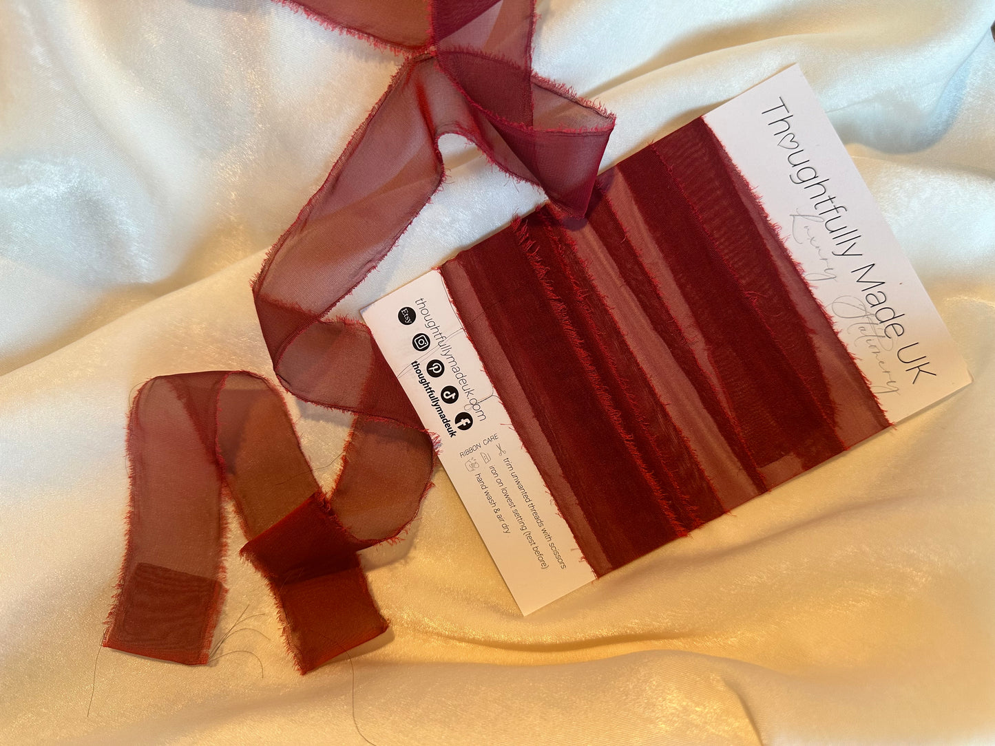 Wine Organza Ribbon | Hand Torn Raw Edge Silk Style Ribbon 150cm