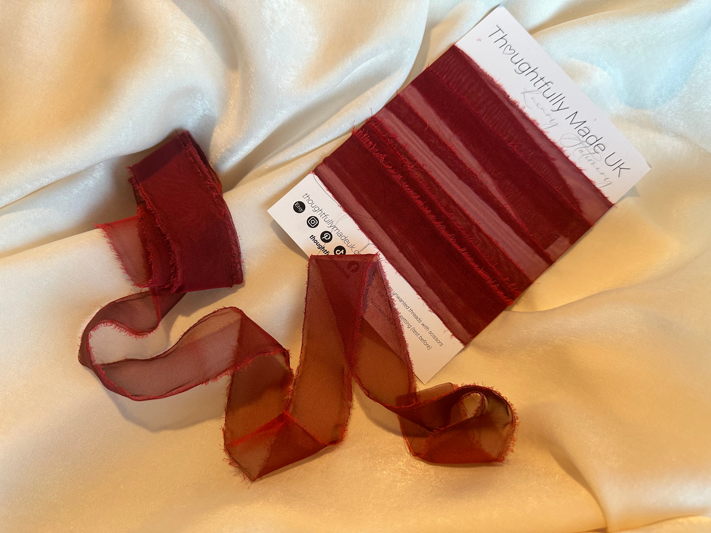 Wine Organza Ribbon | Hand Torn Raw Edge Silk Style Ribbon 150cm