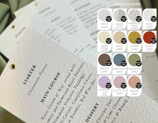 DIY Add your own ribbon Printed Skinny Menu Card | Custom Printed Calligraphy Wedding Menu Skinny Card | Personalised Wedding Menu Card