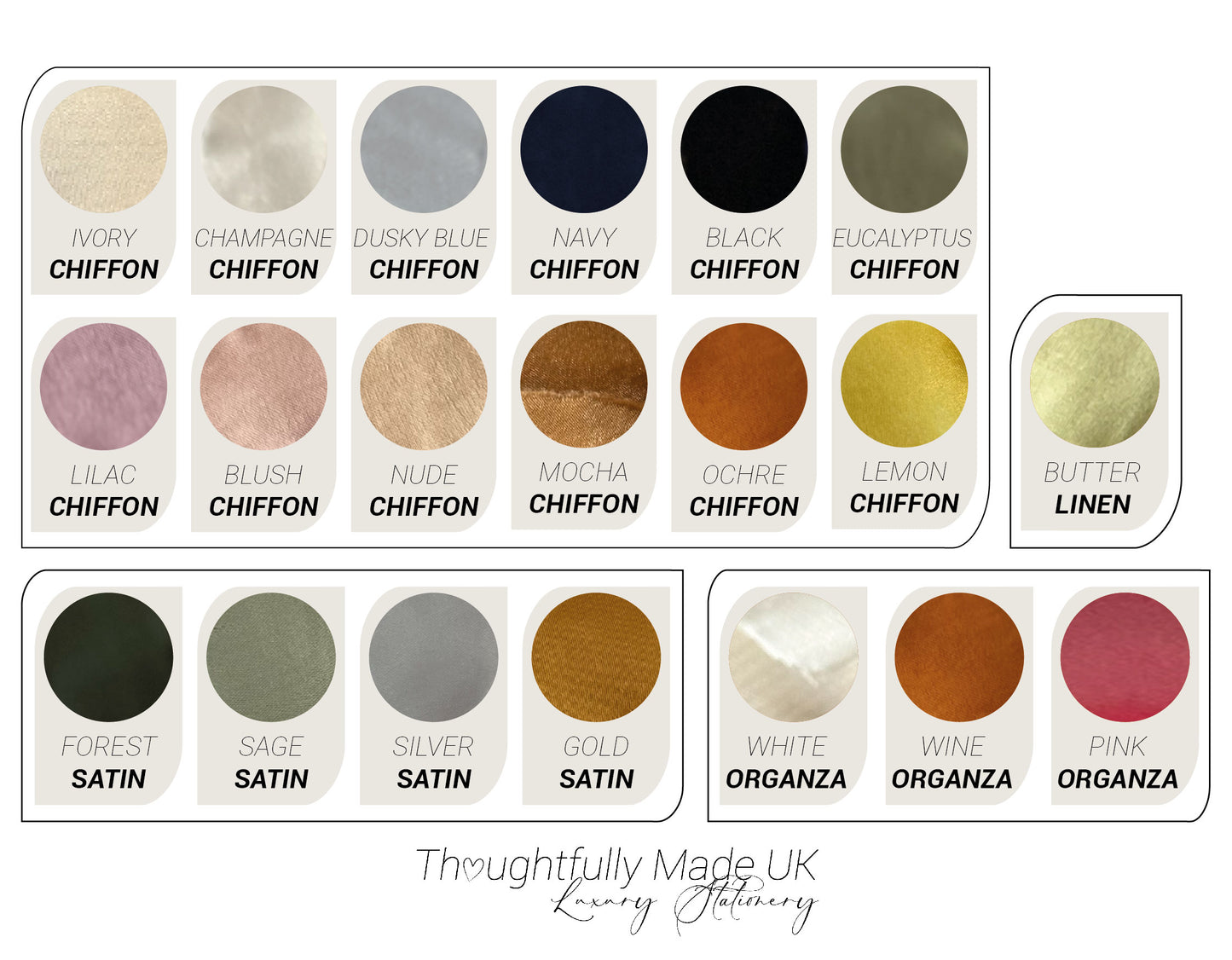 Lavender Lilac Ribbon Wedding Place Card Sample | Chiffon, Satin & Organza