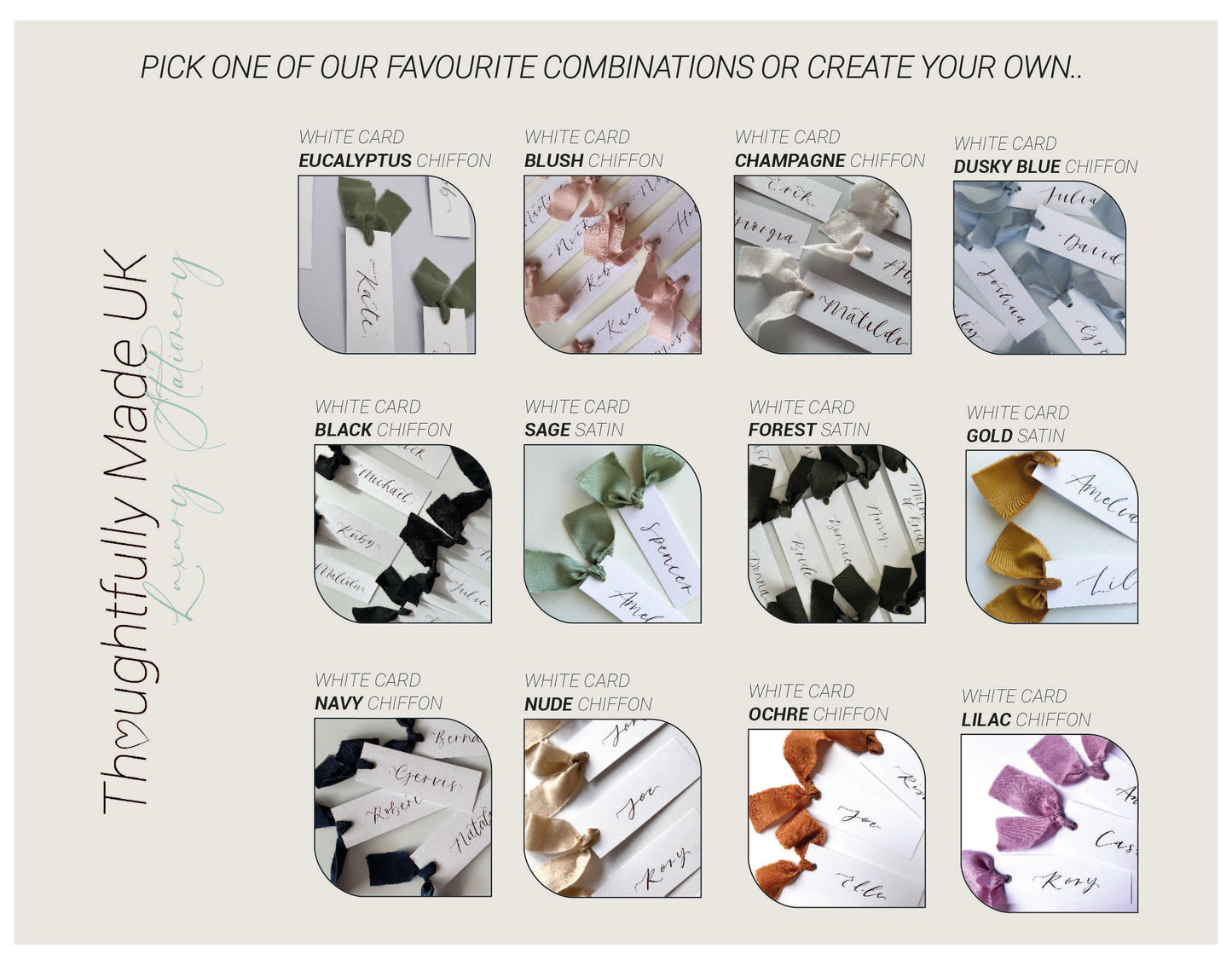 HAMMERED Place Card Sample | Calligraphy Wedding Place Name Card |