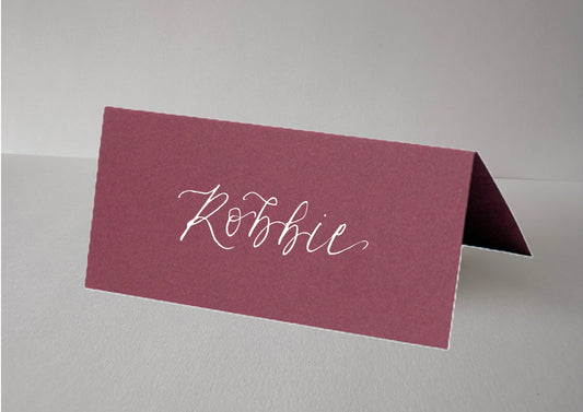 BURGUNDY Calligraphy Tented Place Name Card | Calligraphy Wedding Place Name Card | Folded Place Card
