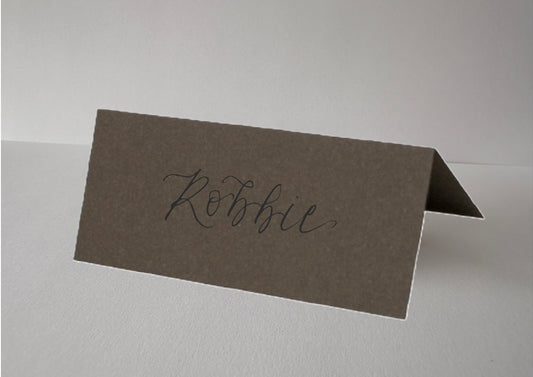 CHOCOLATE Brown Calligraphy Tented Place Name Card | Calligraphy Wedding Place Name Card | Folded Place Card