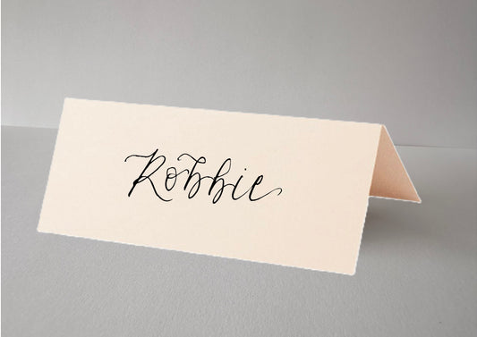 NUDE Calligraphy Tented Place Name Card | Calligraphy Wedding Place Name Card | Folded Place Card