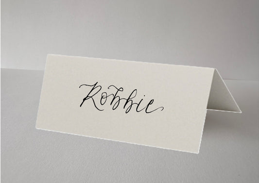 SILVER Grey Calligraphy Tented Place Name Card | Calligraphy Wedding Place Name Card | Folded Place Card