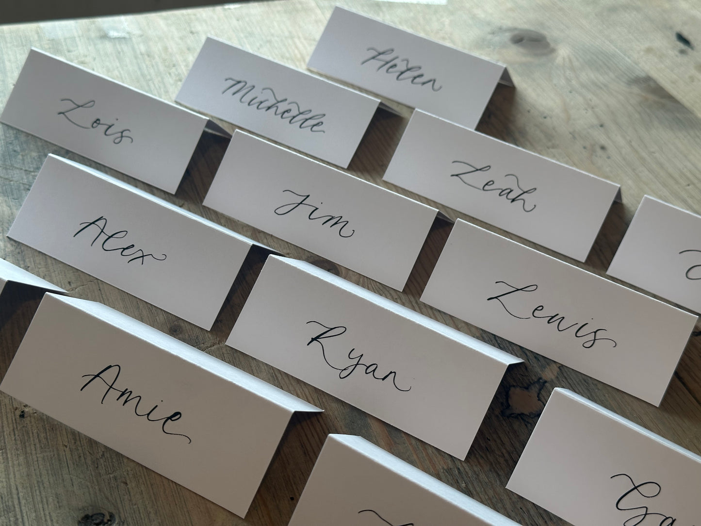 WHITE Calligraphy Tented Place Name Card | Calligraphy Wedding Place Name Card | Folded Place Card