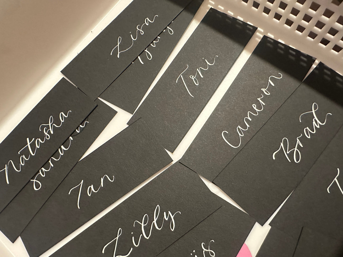 Black Flat Wedding Place Cards | Monochrome Calligraphy Place Cards