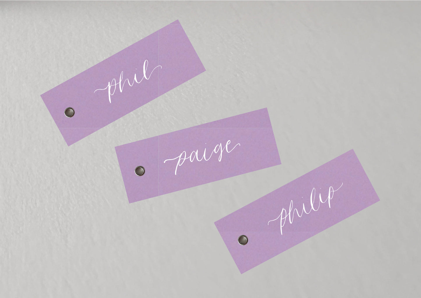 LAVENDER LILAC Calligraphy Place Name Card | DIY Add Own Ribbon Calligraphy Wedding Place Name Card | Gold or Silver Eyelet Place Card