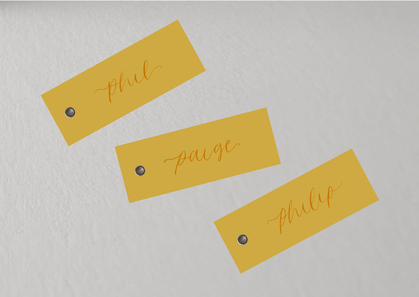 LEMON YELLOW Calligraphy Place Name Card | DIY Add Own Ribbon Calligraphy Wedding Place Name Card | Gold or Silver Eyelet Place Card