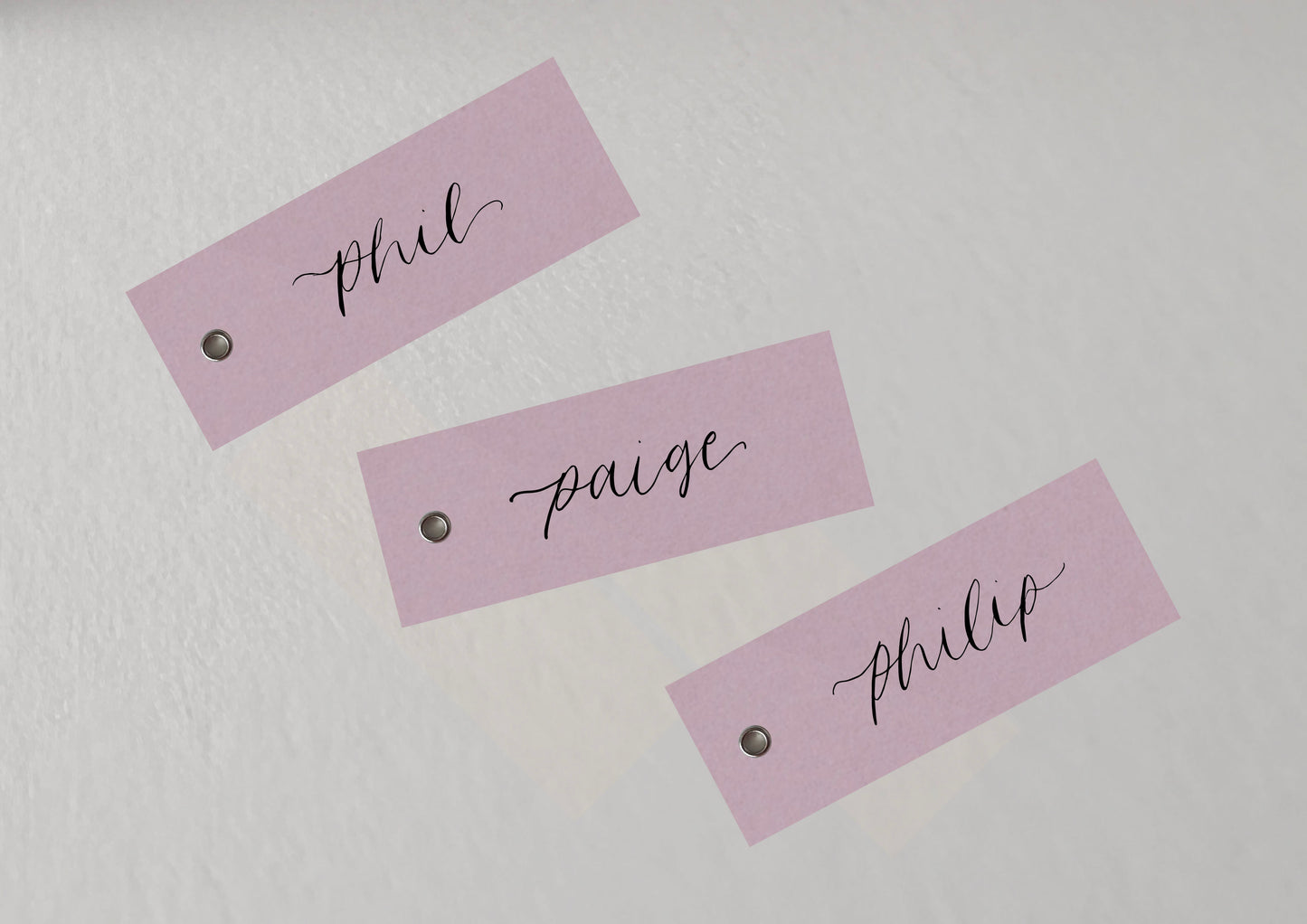 LIGHT LILAC Calligraphy Place Name Card | DIY Add Own Ribbon Calligraphy Wedding Place Name Card | Gold or Silver Eyelet Place Card