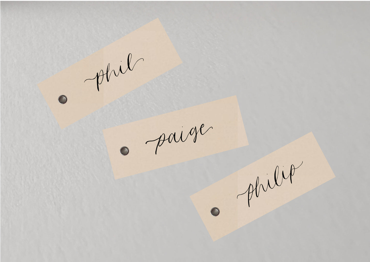 NUDE Beige Calligraphy Place Name Card | DIY Add Own Ribbon Calligraphy Wedding Place Name Card | Gold or Silver Eyelet Place Card