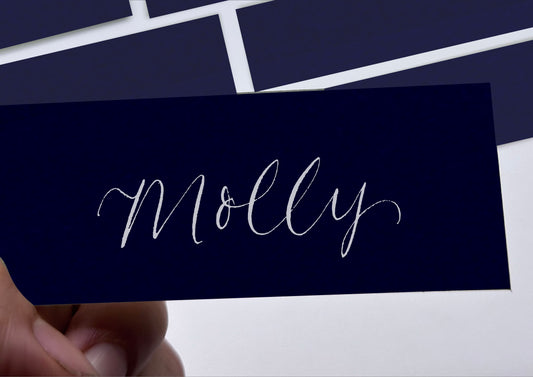 NAVY Calligraphy Place Name Card | Calligraphy Wedding Place Name Card | Flat Place Card