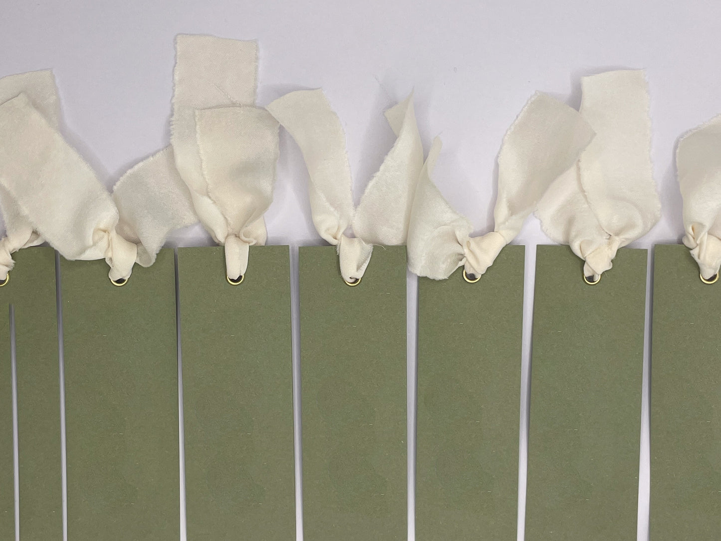 25 BLANK EUCALYPTUS + CHAMPAGNE Chiffon Ribbon Place Card with Eyelet | DIY Wedding Dinner Party Place Card, Write Your Own Place Setting | Green Wedding Baby Shower