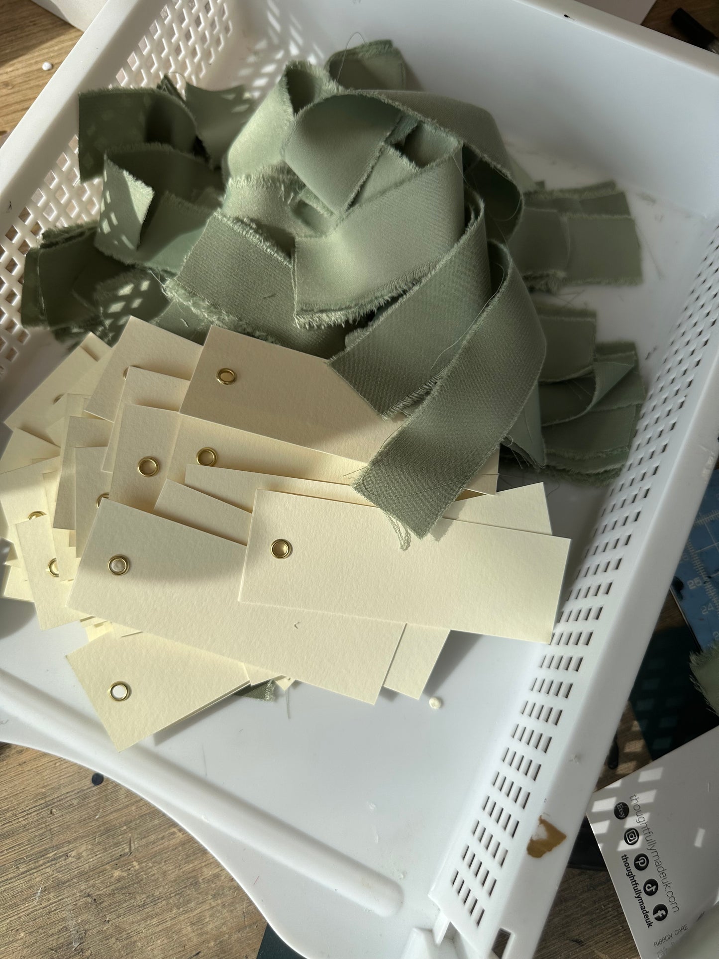 25 BLANK IVORY + SAGE Satin Ribbon Place Card with Eyelet | DIY Wedding Dinner Party Place Card, Write Your Own Place Setting | Green Wedding Baby Shower