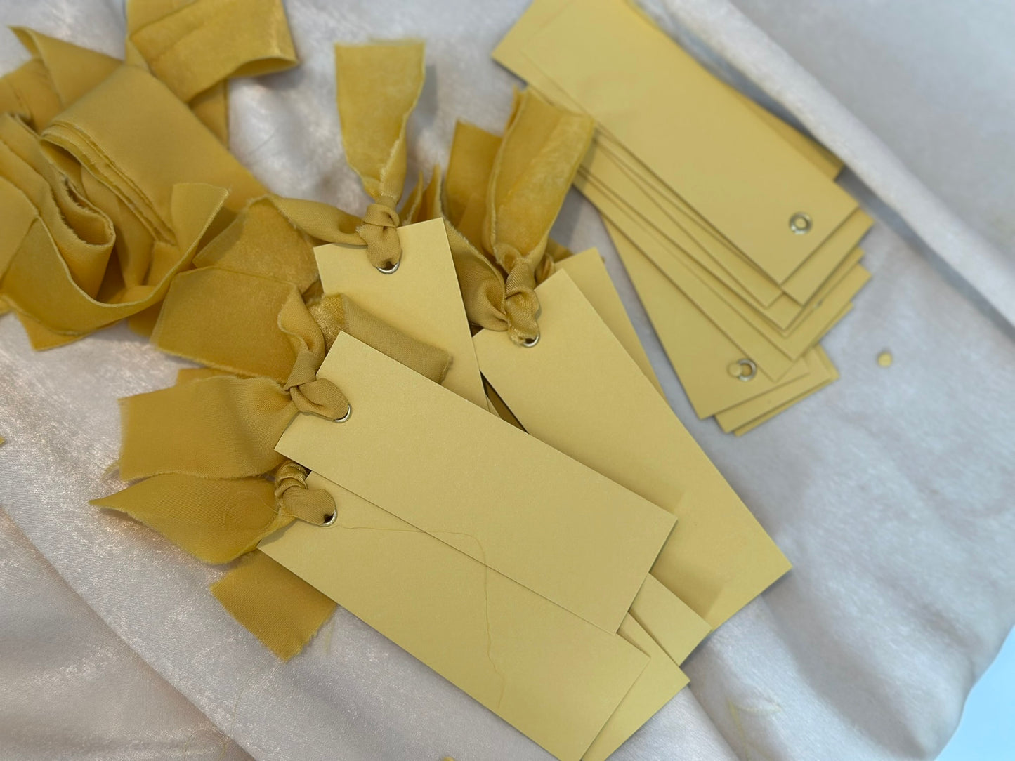 25 BLANK LEMON Yellow Chiffon Ribbon Place Card with Eyelet | DIY Wedding Dinner Party Place Card, Write Your Own Place Setting | Green Wedding Baby Shower