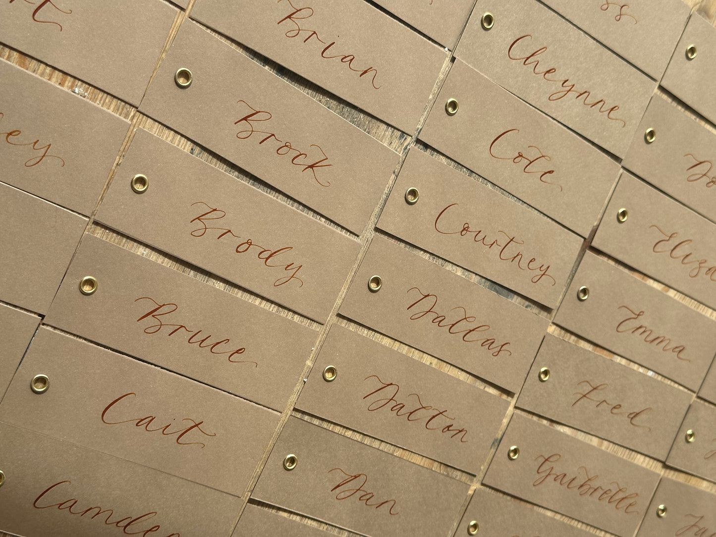 Mocha Calligraphy Place Cards with Eyelet | DIY Add Your Own Ribbon Place Card
