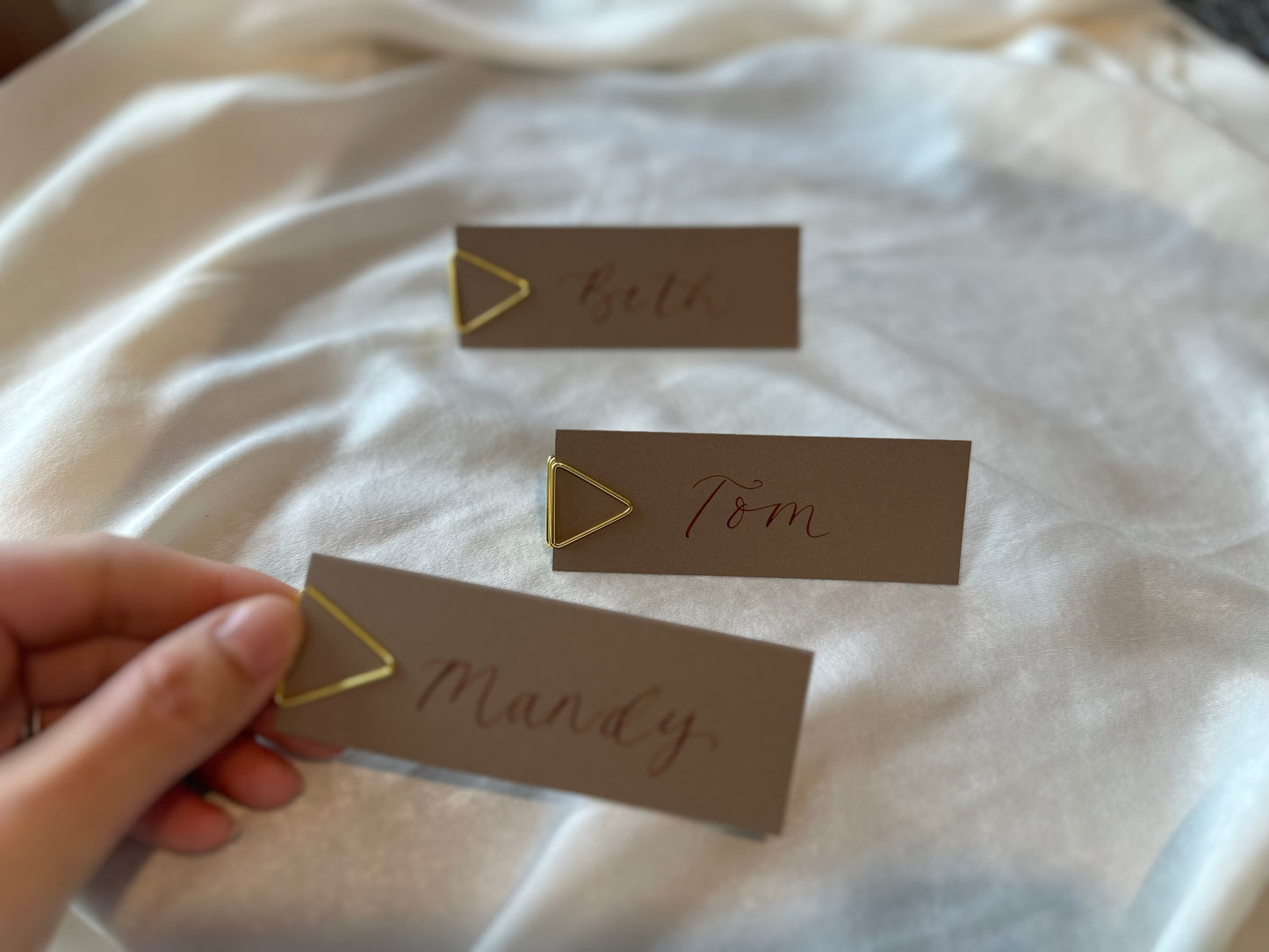 MOCHA BROWN Calligraphy Place Name Card | Calligraphy Wedding Place Name Card | Flat Place Card