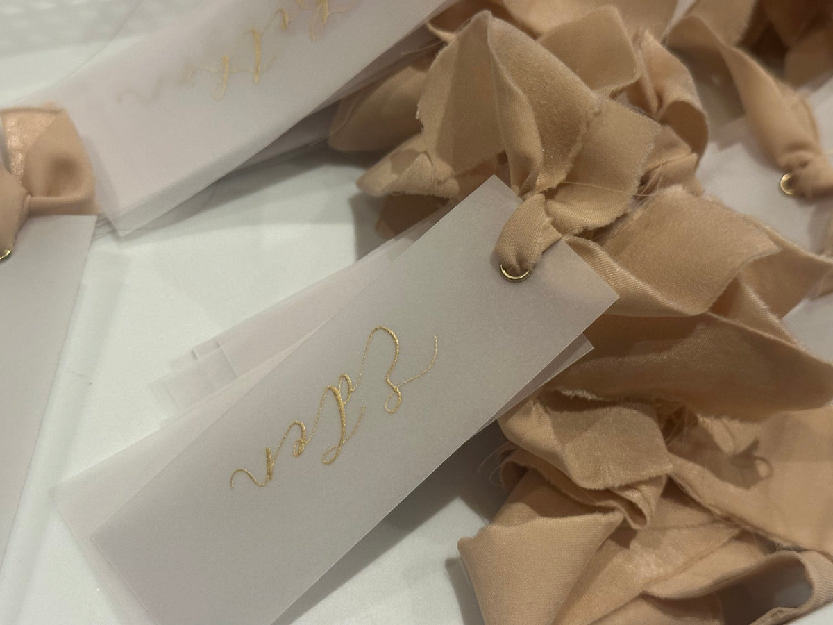 Custom Ribbon Wedding Place Cards | Vellum Translucent Card with Your Choice of Ribbon