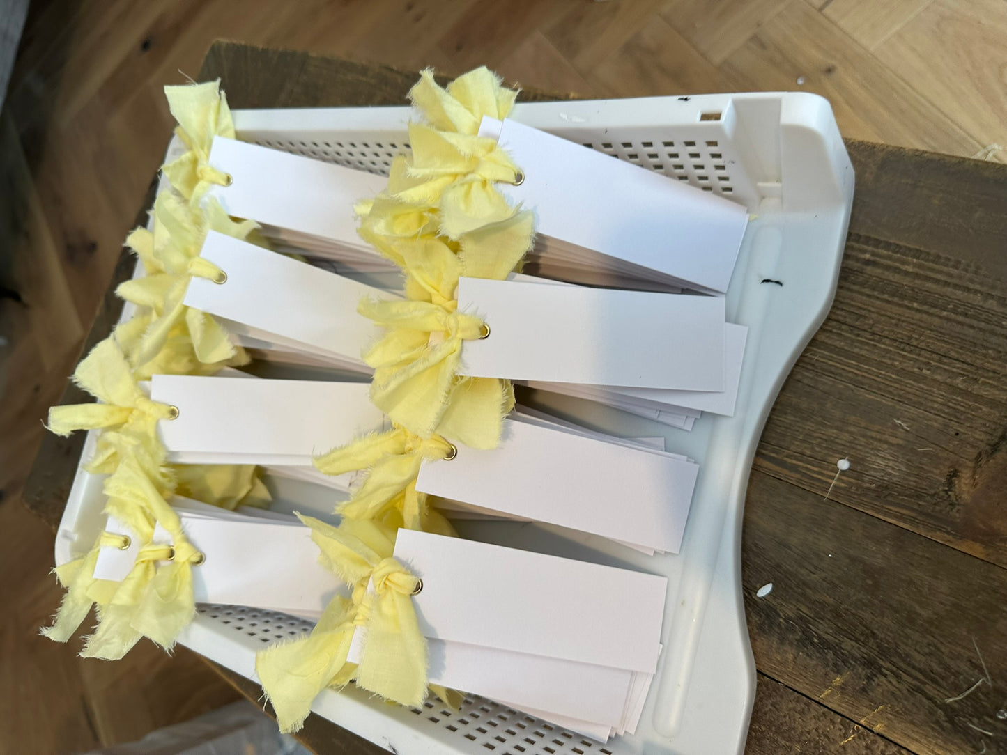 25 BLANK Butter Yellow Ribbon Place Card with Eyelet | DIY Wedding Dinner Party Place Card, Write Your Own Place Setting | Yellow Wedding Baby Shower