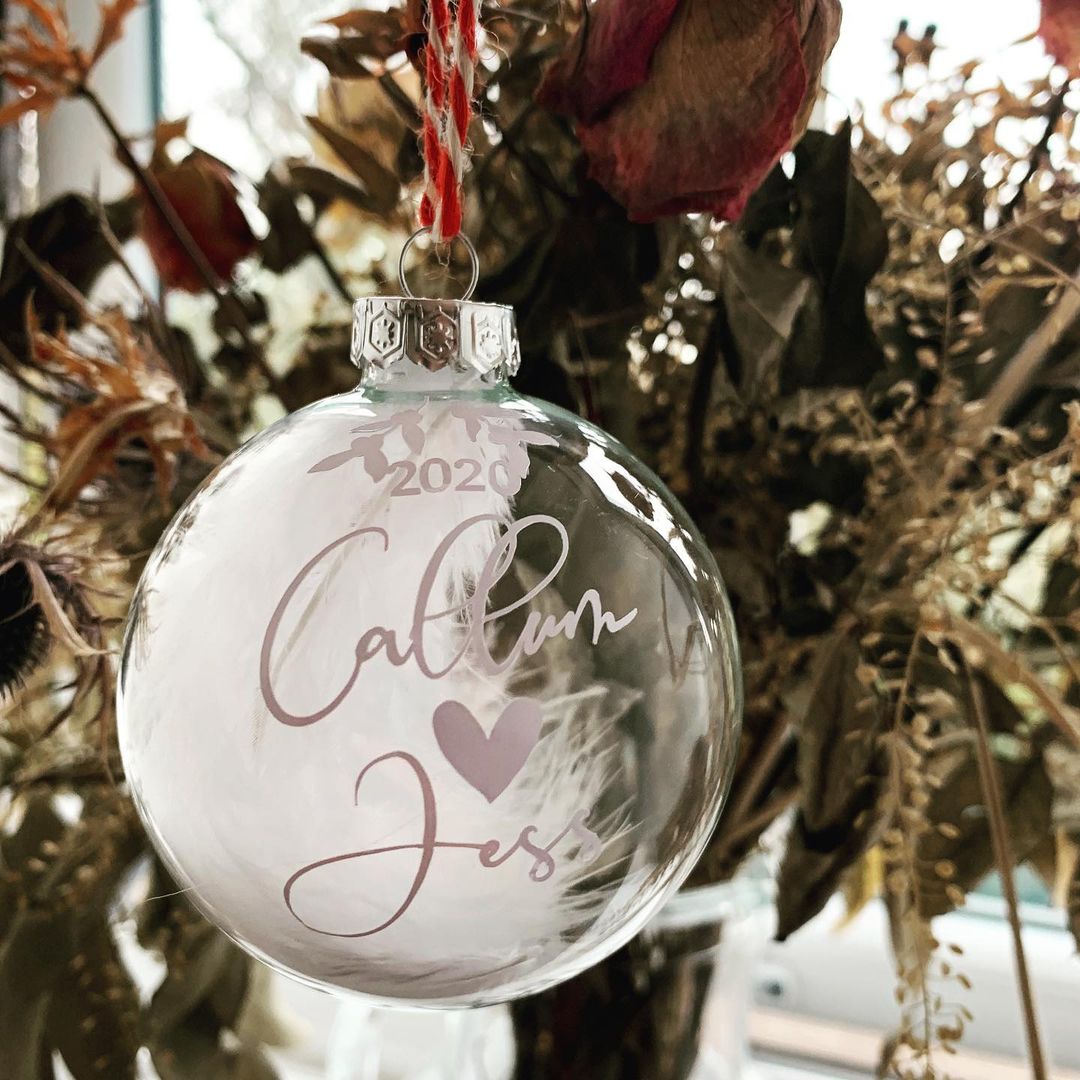 Personalised Glass Feather Bauble, Wedding Gift, Proposal Keepsake, Wife Gift, Fiancé Memento, Engagement Decor