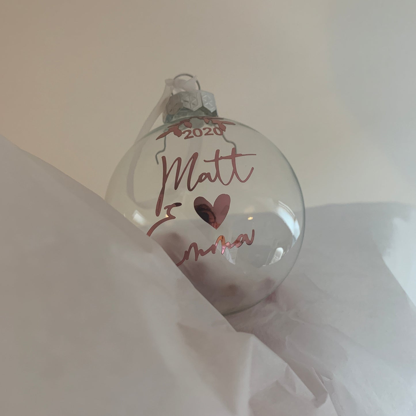 Personalised Glass Feather Bauble, Wedding Gift, Proposal Keepsake, Wife Gift, Fiancé Memento, Engagement Decor