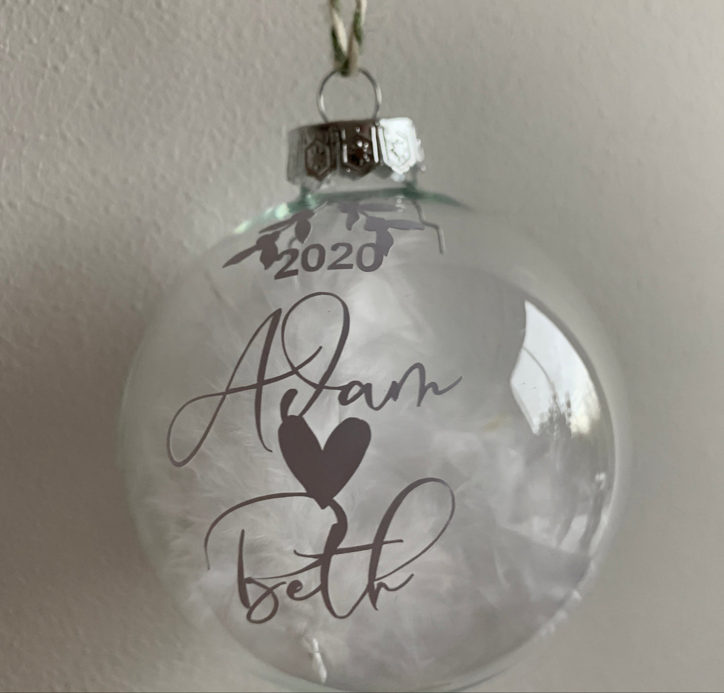 Personalised Glass Feather Bauble, Wedding Gift, Proposal Keepsake, Wife Gift, Fiancé Memento, Engagement Decor